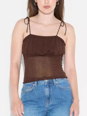 Wild Fable Dark Brown Knit Tie Shoulder Tank Top